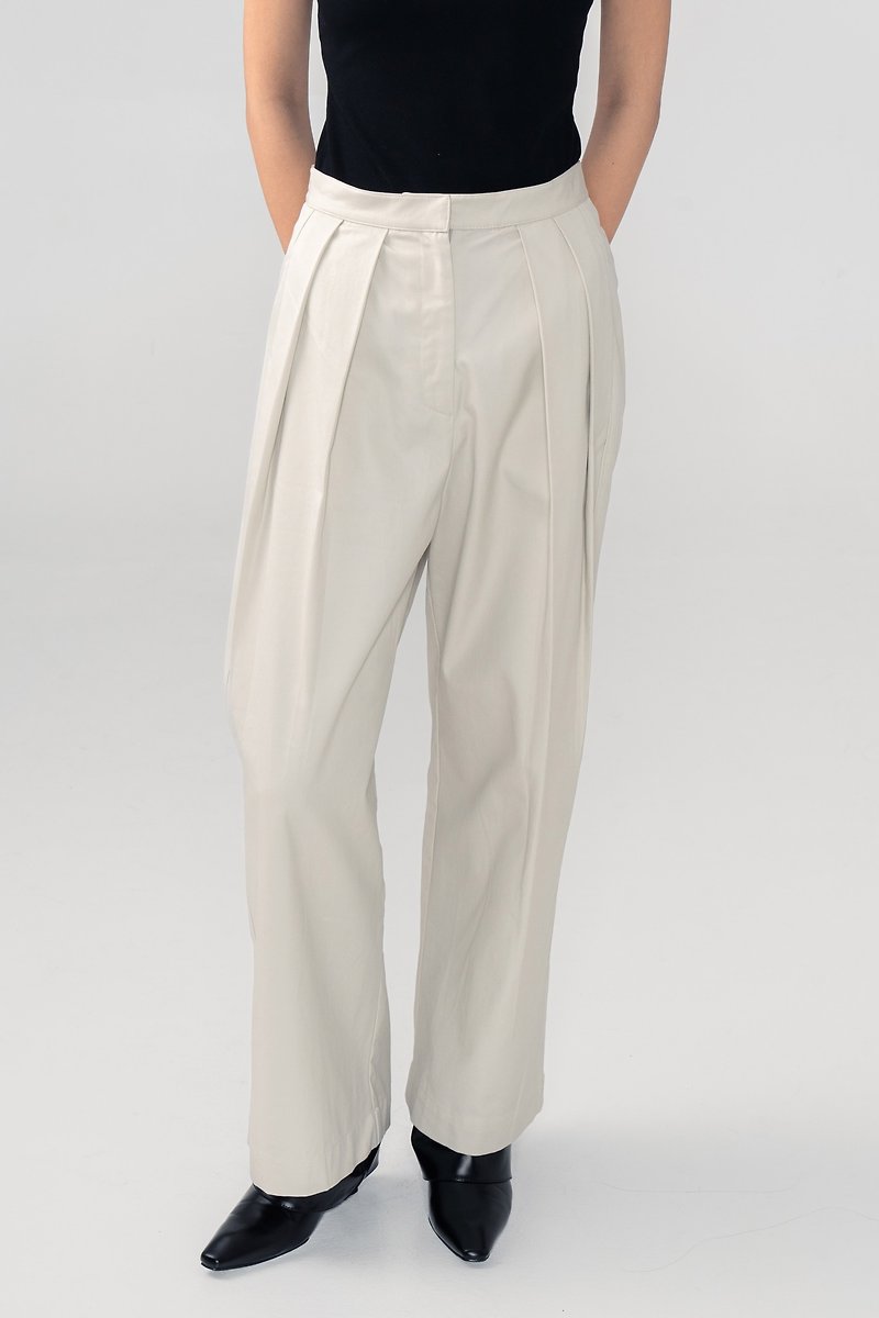 DAN-Classic กางเกงสูทผ้าฝ้ายเนื้อแข็ง (สีงาช้าง) - กางเกงขายาว - ผ้าฝ้าย/ผ้าลินิน ขาว