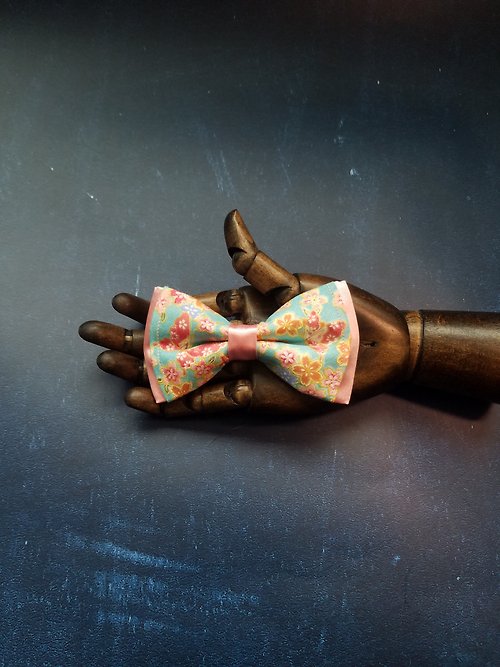 小可愛和小領帶 粉色真絲拼花卉領結英倫風蝴蝶結