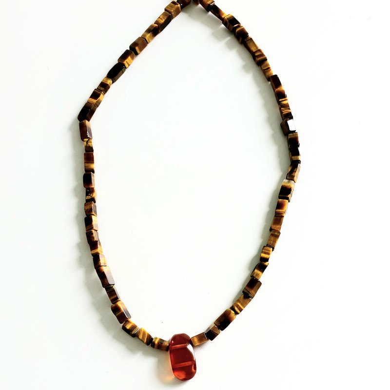 Natural yellow tiger eyes and amber necklace - Necklaces - Gemstone 