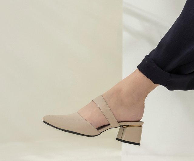 Emily Slanted Strap Mules - Mist Milk Tea - Shop Bubble nara