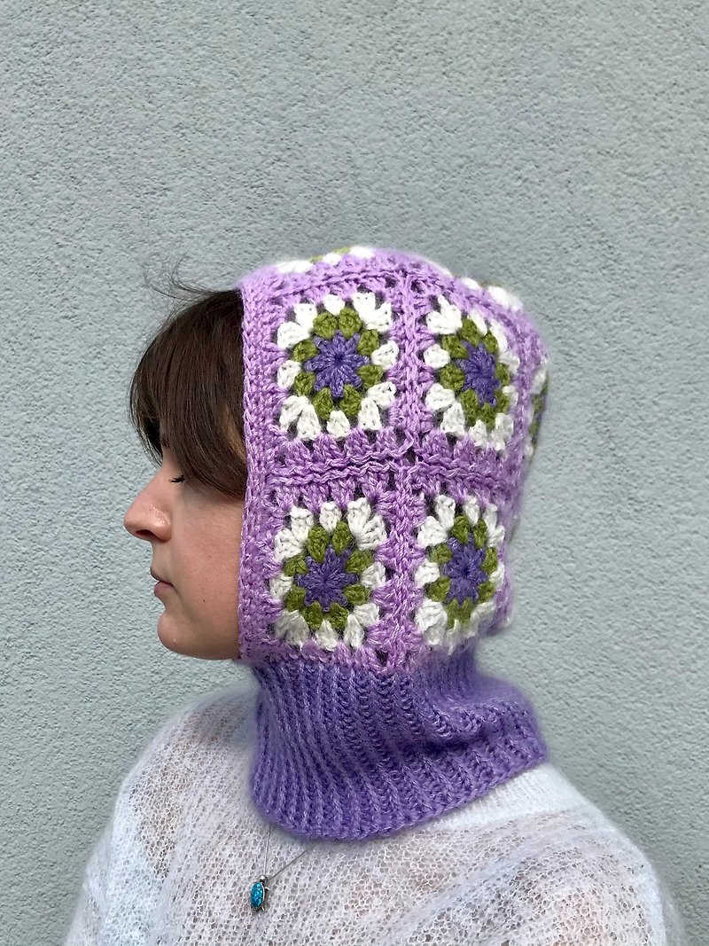 Crocheted cashmere blend balaclava in granny square technique - Hats & Caps - Wool Purple