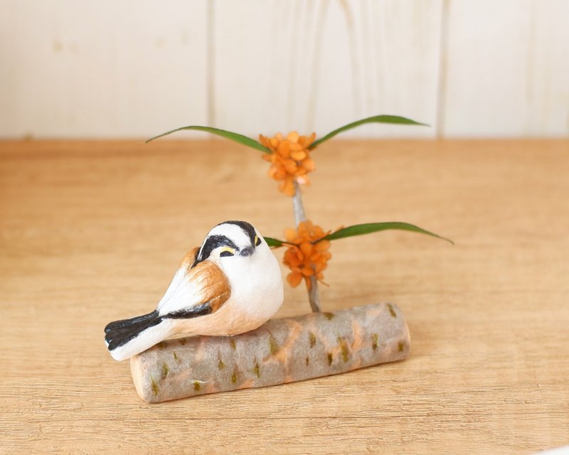 Washi paper interior Long-tailed tit and golden osmanthus Seasonal wild bird series - Items for Display - Other Materials White