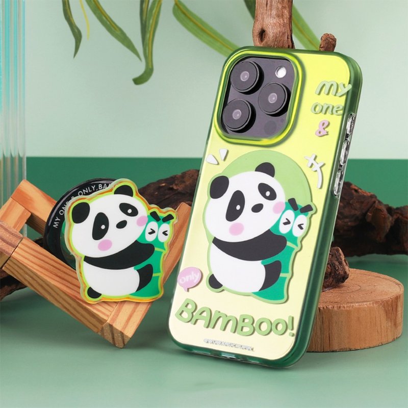 Panda Holding Bamboo Magnetic iPhone Case - เคส/ซองมือถือ - วัสดุอื่นๆ 