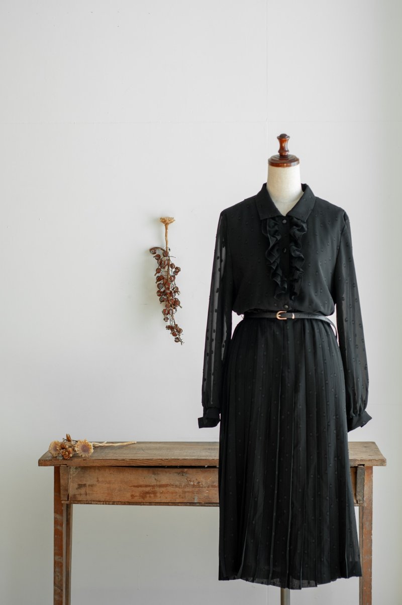 Vintage / long sleeve dress no.221 - One Piece Dresses - Polyester Black