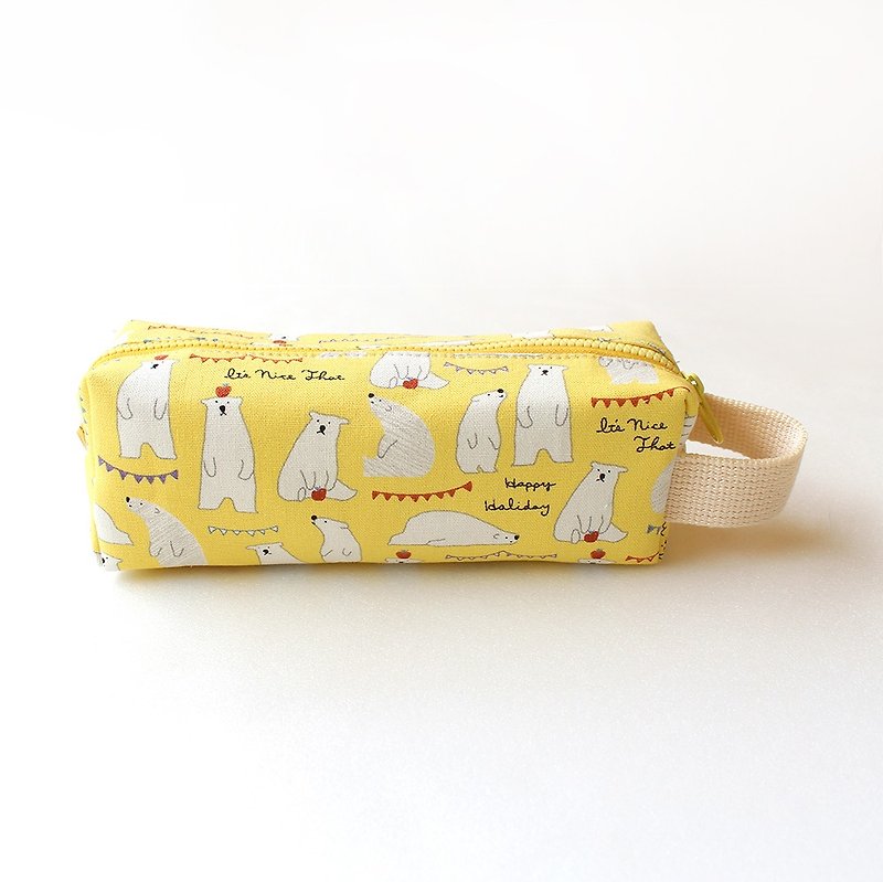 Polar bear daily portable pencil case / storage bag universal bag pencil case - กล่องดินสอ/ถุงดินสอ - ผ้าฝ้าย/ผ้าลินิน สีเหลือง