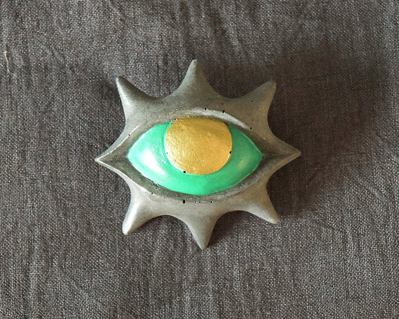 Concrete Broach  (Green eye) - Brooches - Cement Green