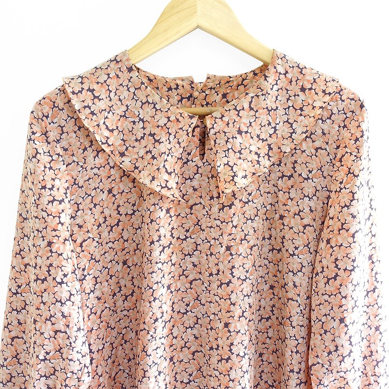 │Slowly│Pink flower piece - vintage shirt │vintage. Retro. Literature. Made in Japan - เสื้อเชิ้ตผู้หญิง - เส้นใยสังเคราะห์ สึชมพู