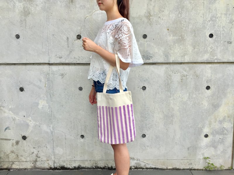 Purple stripes Wenqing wind shoulder bag / bag - Messenger Bags & Sling Bags - Cotton & Hemp Purple
