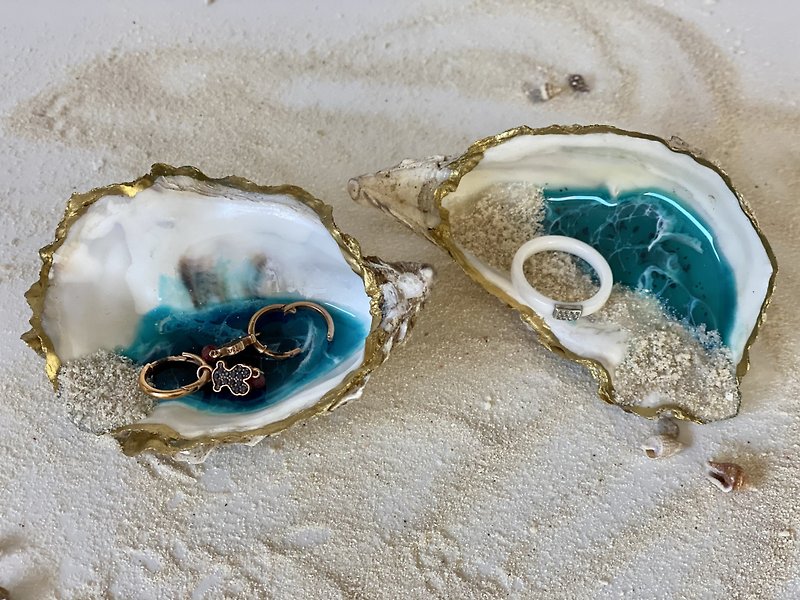 Ocean shell ring dish ,resin jewelry dish, display tray, ocean engage 藍染 戒指 牡蠣 - 其他小家電 - 樹脂 藍色