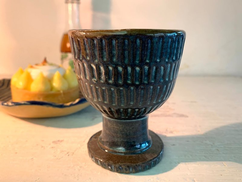 素雅刻紋陶製高腳杯_陶製容器 - 茶壺/茶杯/茶具 - 陶 咖啡色