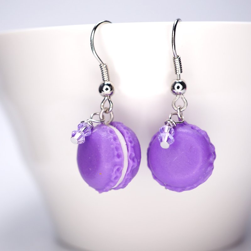 *Playful Design* Taro Macarons Drop Earrings with Swarovski - Earrings & Clip-ons - Clay Purple