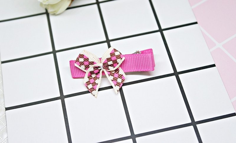 Girl's hair accessories => Plaid bow-hairpin series-(mailing free shipping) #少女儿头饰 - Hair Accessories - Silk Pink