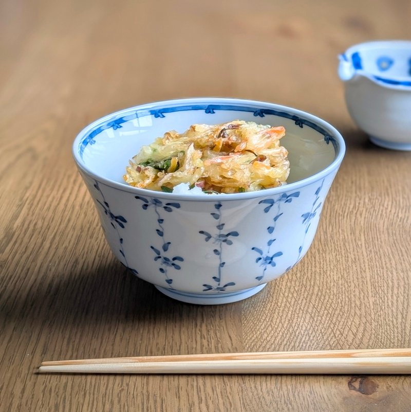 小花草紋 杵型丼 - 碗 - 陶 白色