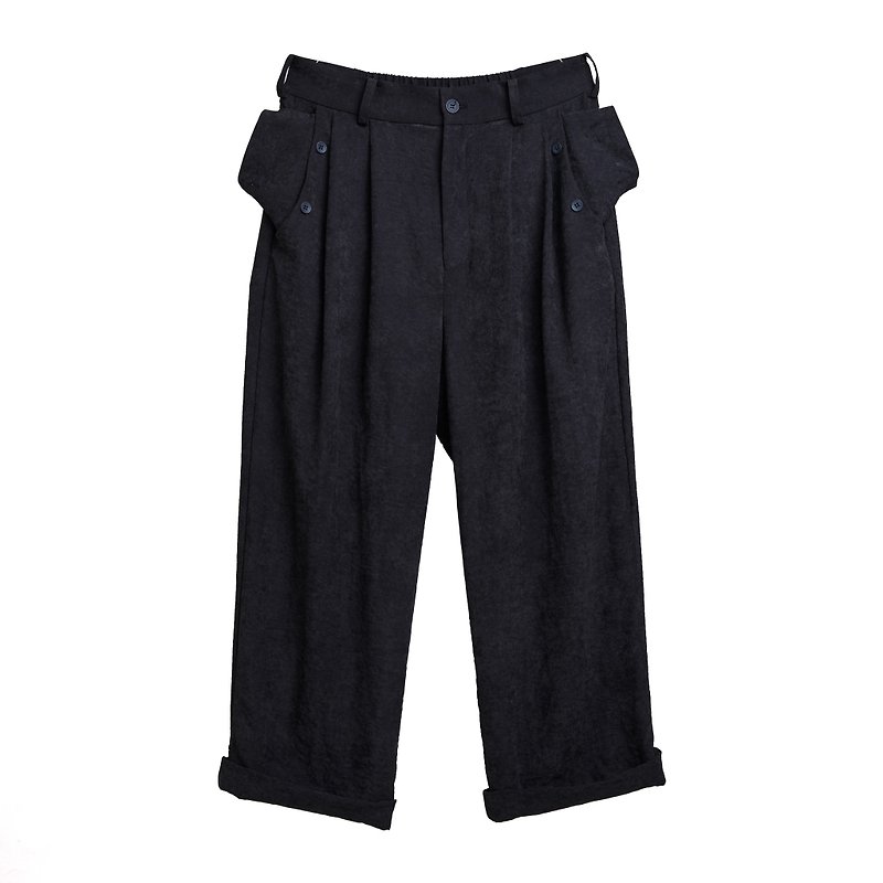 Wide Straight Pants - 男長褲/休閒褲 - 聚酯纖維 黑色