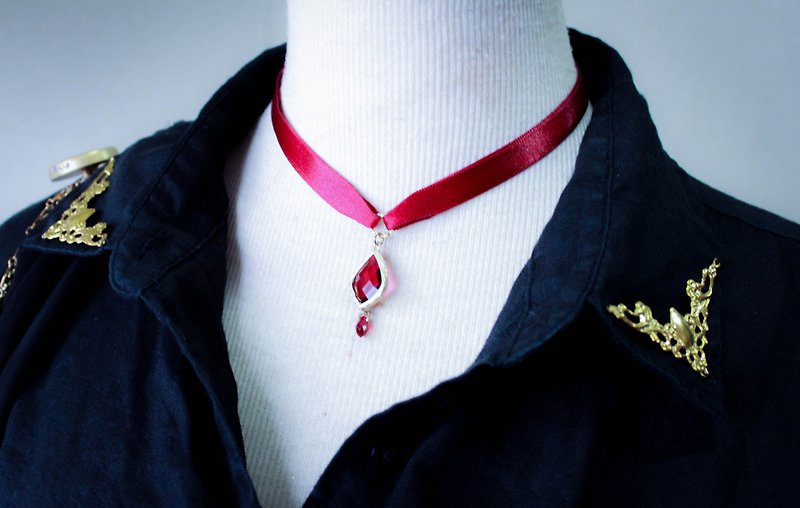*Mi Luna Story*Tie off - fire - necklace - สร้อยคอ - แก้ว สีแดง