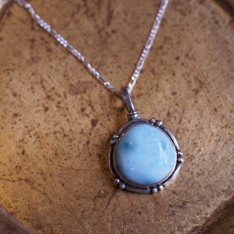 天然拉利瑪 手工純銀項鍊 Larimar Silver handmade necklace - 項鍊 - 半寶石 藍色