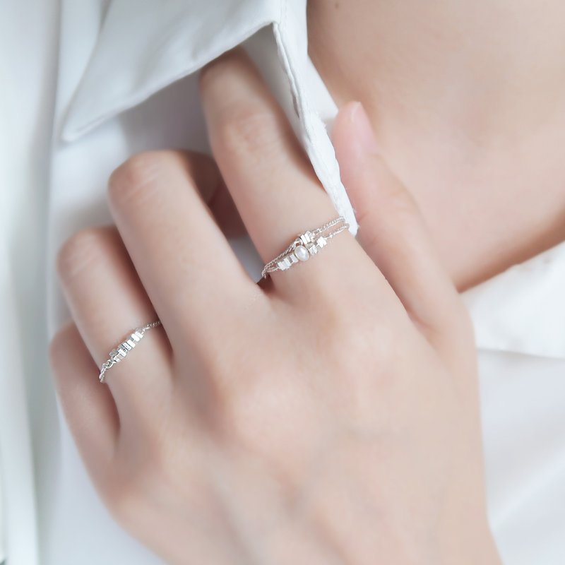 925 sterling silver small galaxy pearl chain ring adjustable free gift packaging - แหวนทั่วไป - เงินแท้ ขาว