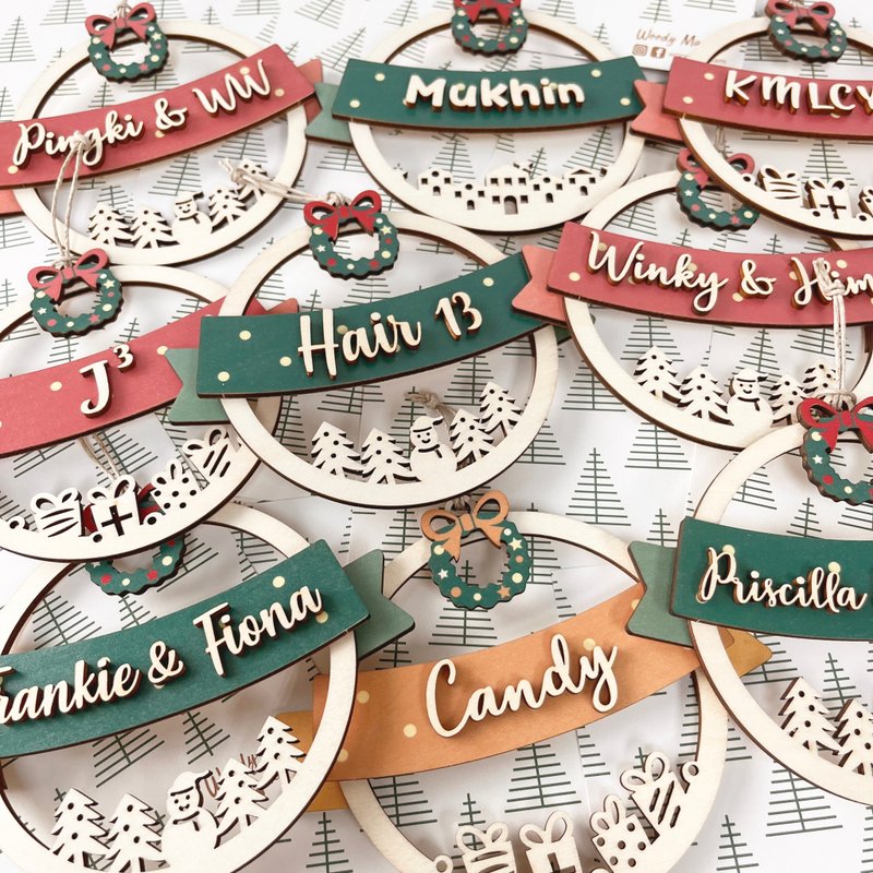 [Christmas Gift Box] Christmas Ornament Customized Name Christmas Pendant Christmas Gift - ของวางตกแต่ง - ไม้ 