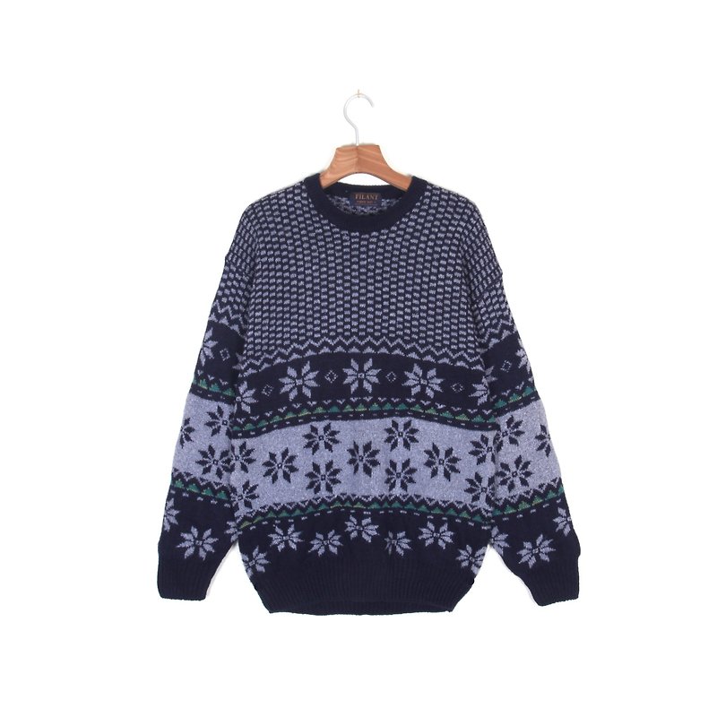 Ancient】 【egg plant Snow flowers vintage sweater - สเวตเตอร์ผู้หญิง - ขนแกะ สีน้ำเงิน