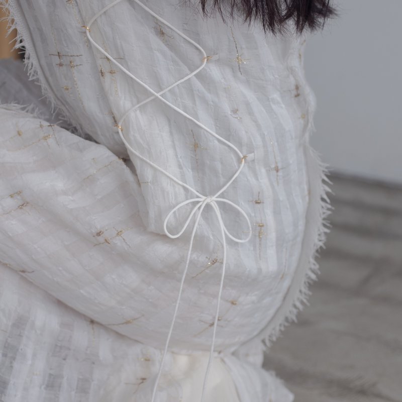 sparkle embroidery dress (white) - 洋裝/連身裙 - 棉．麻 白色
