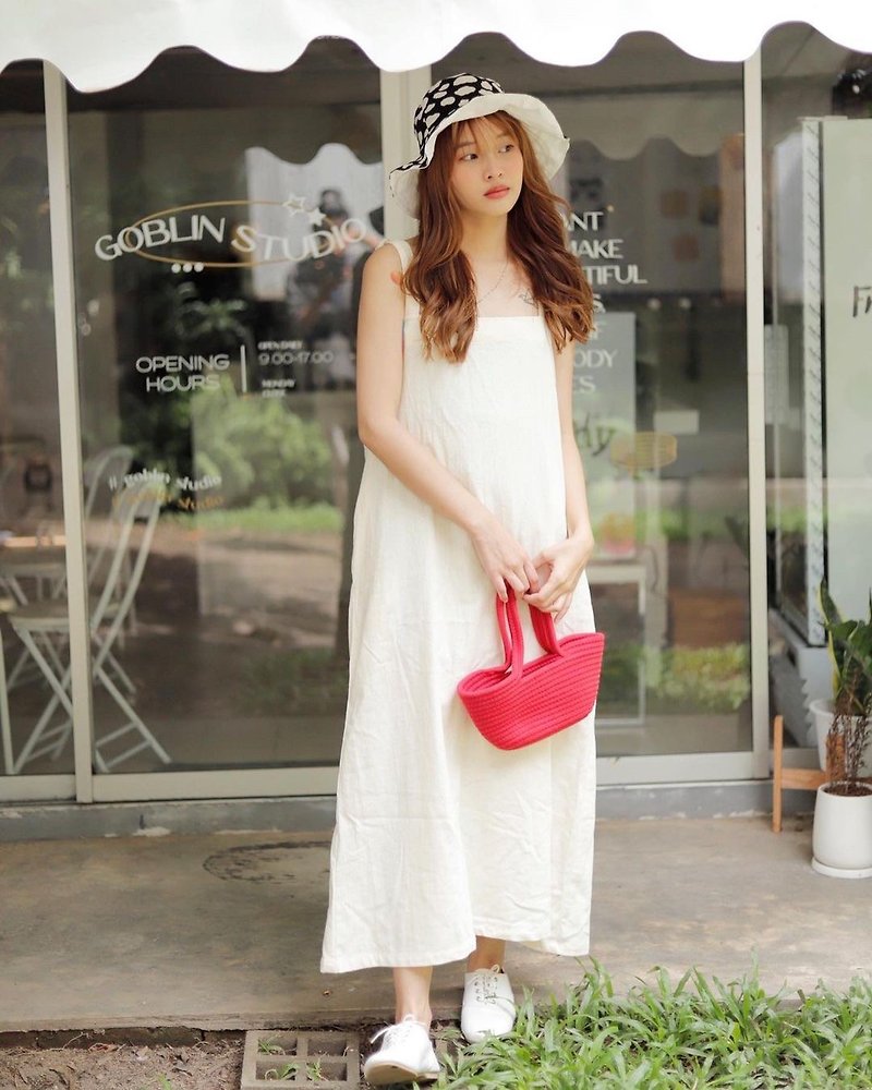 棉．麻 洋裝/連身裙 - White Cream Korean Japanese long dress - Rabbit dress