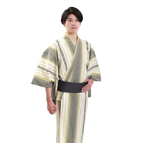fuukakimono 日本 和服 男士 綿 浴衣 腰封 2 件 套組 S M L Z32-07C