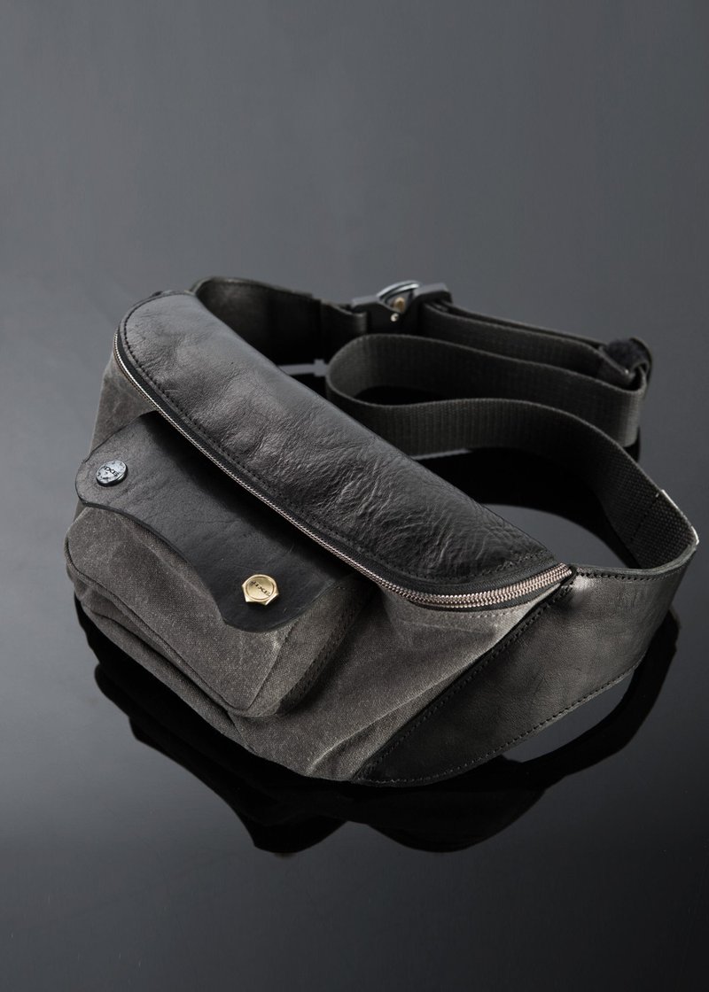 RXE X 2AS Limited Edition | Slanted Shoulder/Knight Dual-Use Waist Bag - Messenger Bags & Sling Bags - Genuine Leather Gray