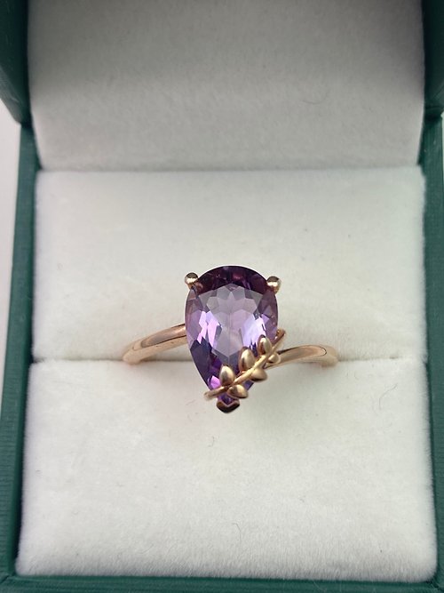 波卡圓點與小月光 巴西紫水晶橄欖枝造型戒指玫瑰金色