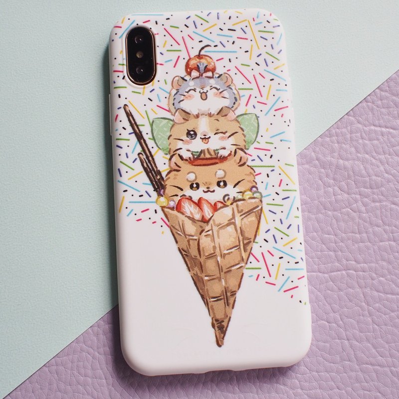 -Smartphone case for iPhone, 3 ice cream siblings, case strap- - Phone Cases - Plastic Pink