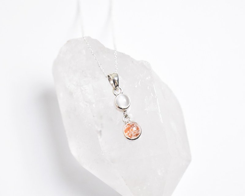 Moonstone and Sunstone Silver Necklace - Necklaces - Gemstone Orange