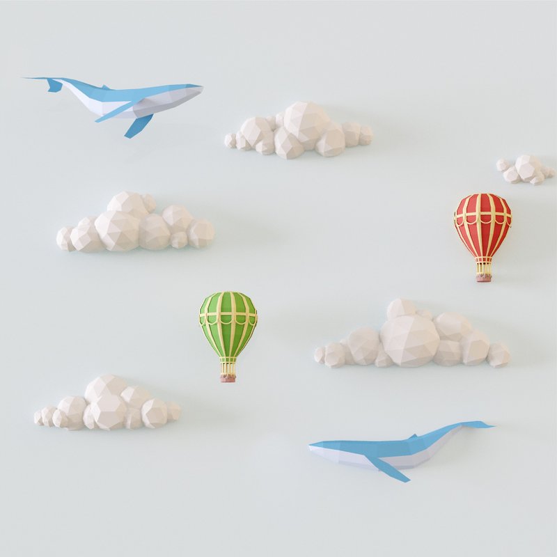 Papercraft Clouds With Whales And Hot Air Balloons, Pdf, Gurko, Pepakura - 手工藝教學/工具書 - 其他材質 