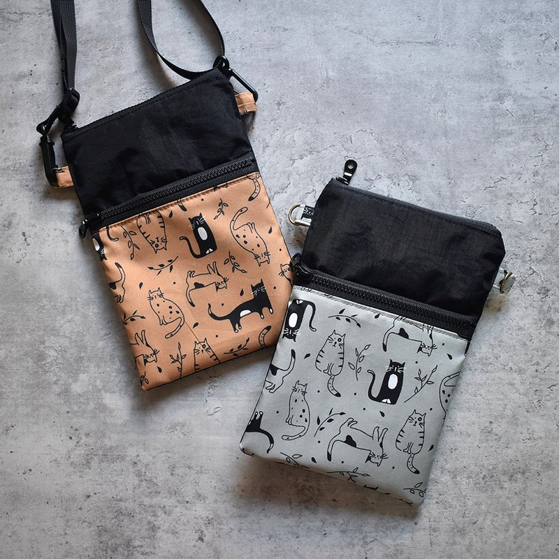 Travel waterproof cross-body mobile phone bag_illustration black cat - กระเป๋าแมสเซนเจอร์ - ไนลอน สีดำ