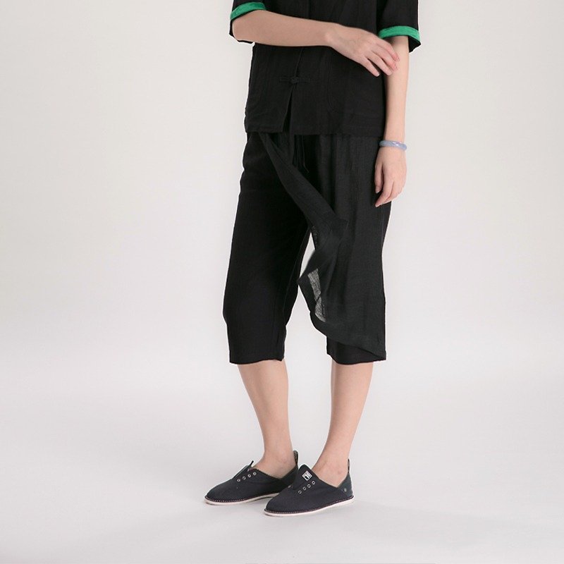 BUFU zen-style Culott in black  P160508-K - Women's Pants - Cotton & Hemp Black