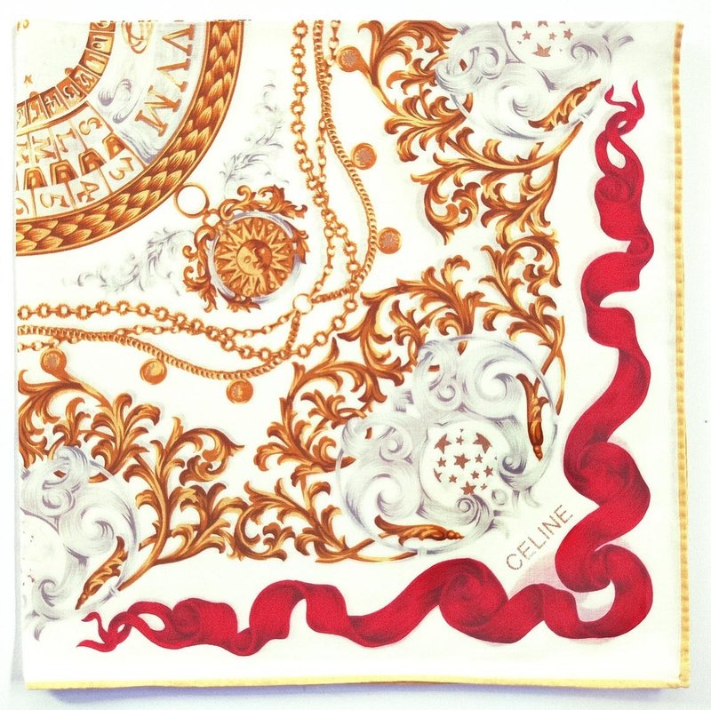 Celine Vintage Scarf Astrologie Perpetuelle 21 x 20 inches - ผ้าพันคอ - ผ้าฝ้าย/ผ้าลินิน สีแดง