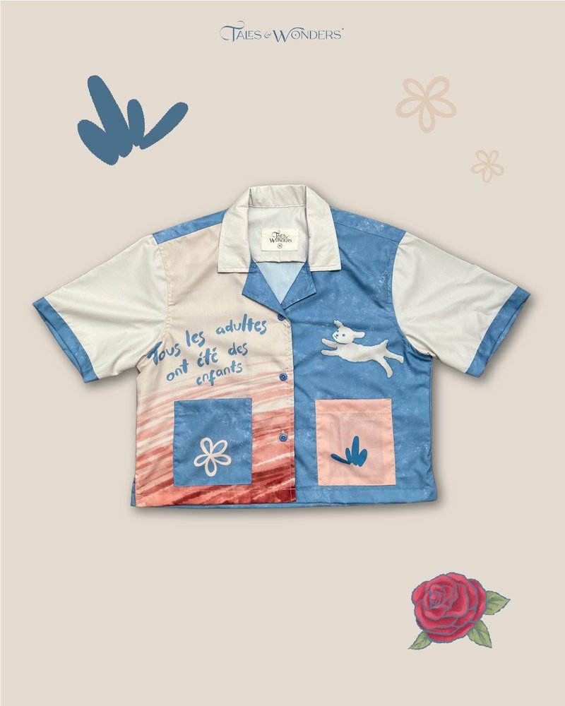 Little Prince Bowling Shirt Jouer - 帽T/大學T - 棉．麻 藍色