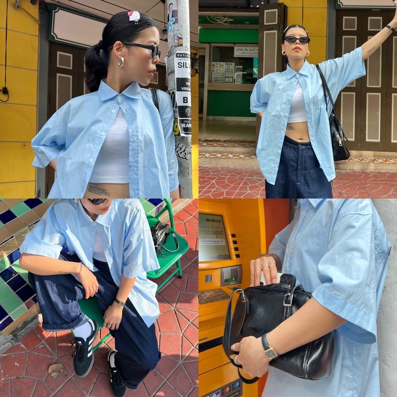 Oversized shirt - 女襯衫 - 其他材質 藍色