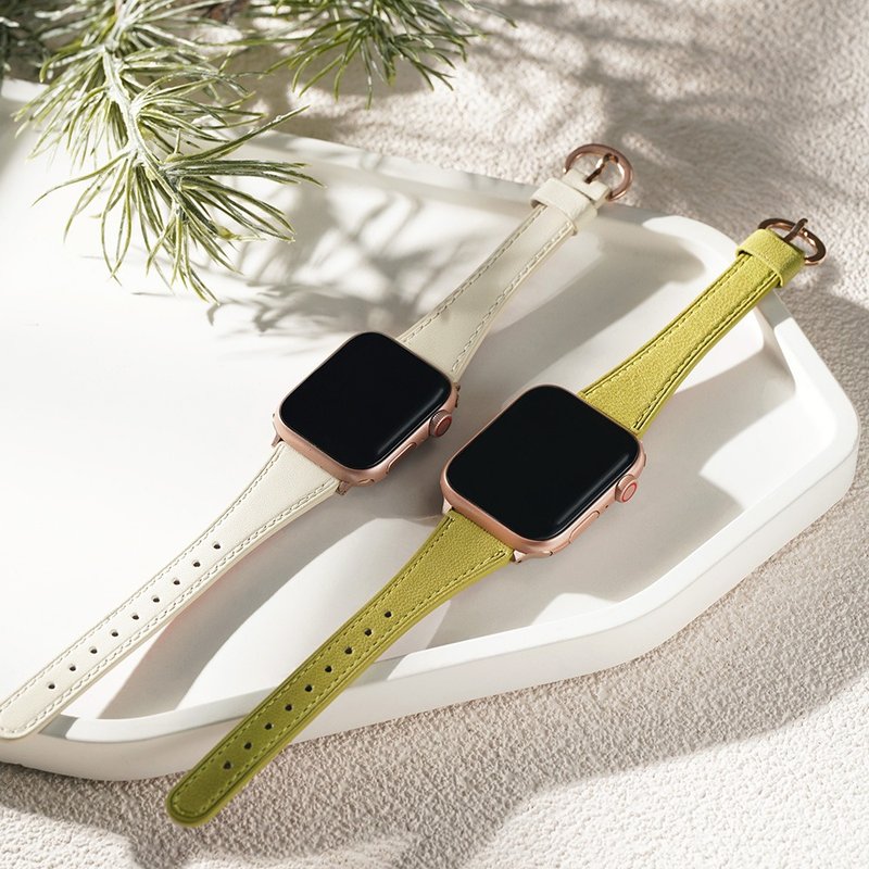 Apple watch - [Forest style] Textured genuine leather waist-shrinking Apple watch strap - สายนาฬิกา - หนังแท้ 