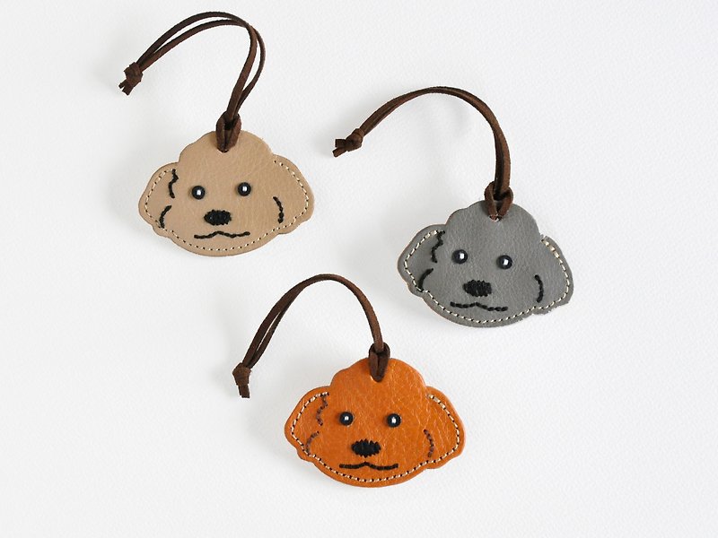 Two coins get inside charm　poodle Dog - Coin Purses - Genuine Leather Brown