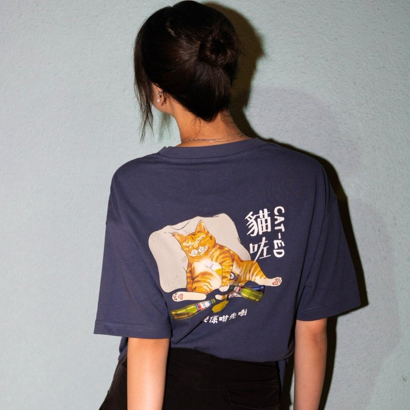 【CREEPS】Cat-ed 寬鬆重磅印花T恤 - 男 T 恤 - 棉．麻 多色