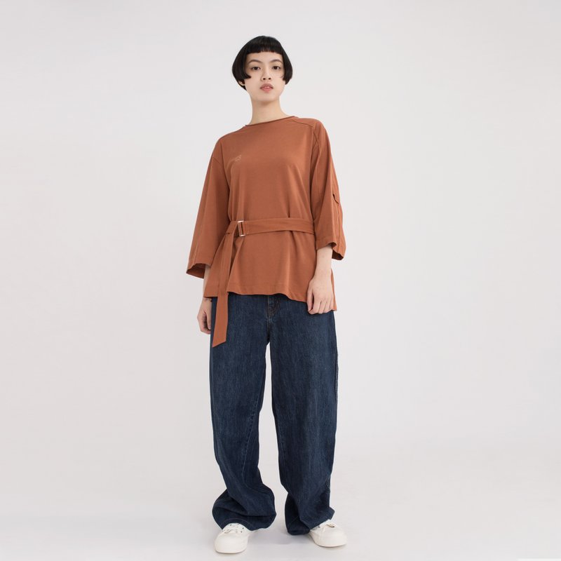 GROW Wearing for a long time-Brick red can be turned into a top with apron by rin - Women's T-Shirts - Cotton & Hemp Brown