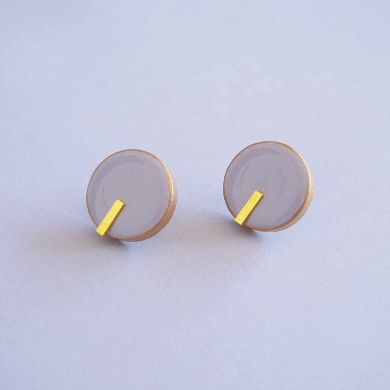 Mino ware gold line earrings (pale purple) earrings / Clip-On - Earrings & Clip-ons - Porcelain Purple