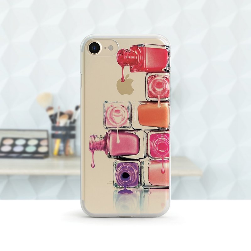 Embossed Nail Polish - Clear Soft Case - iPhone14, 13 to iPhoneSE, Samsung - เคส/ซองมือถือ - ยาง สีแดง