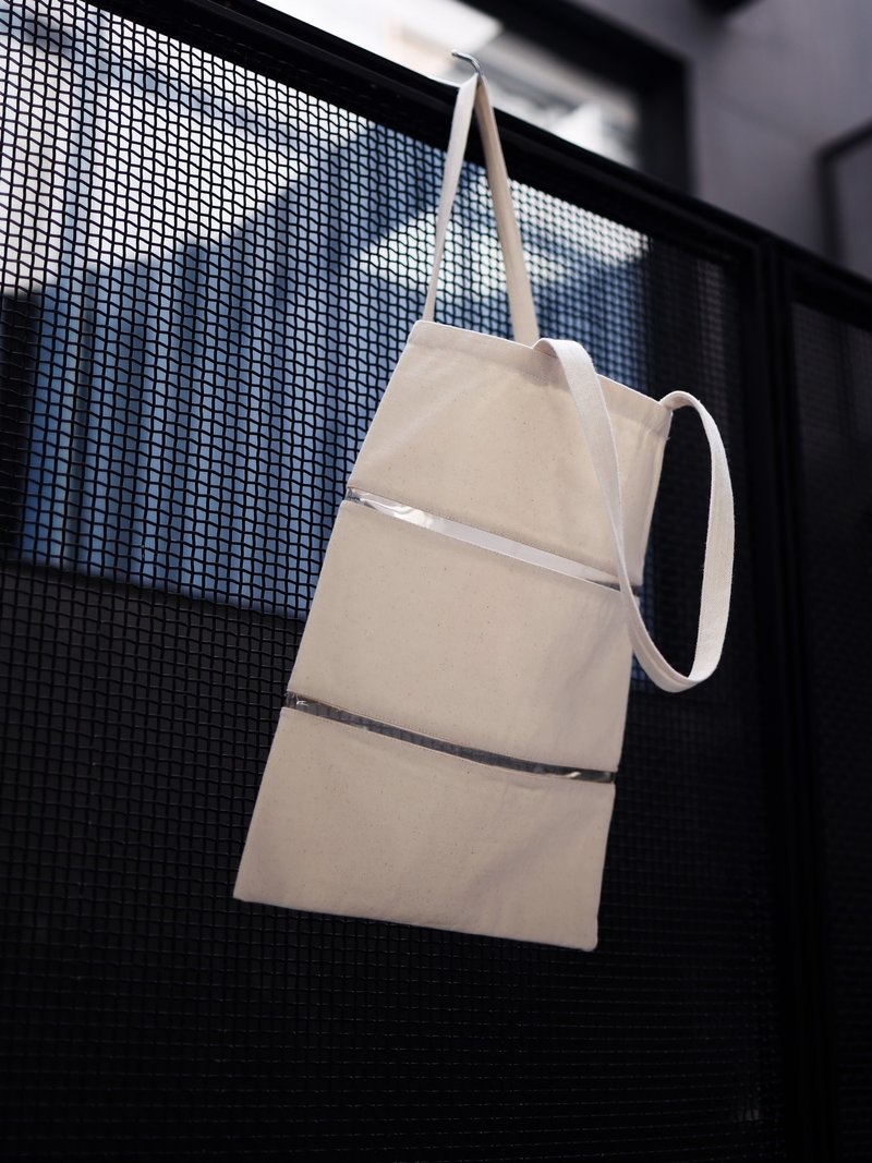 白色趣味帆布袋手提包工作室原創極簡設計shoulder bag reticule - 側背包/斜背包 - 棉．麻 白色