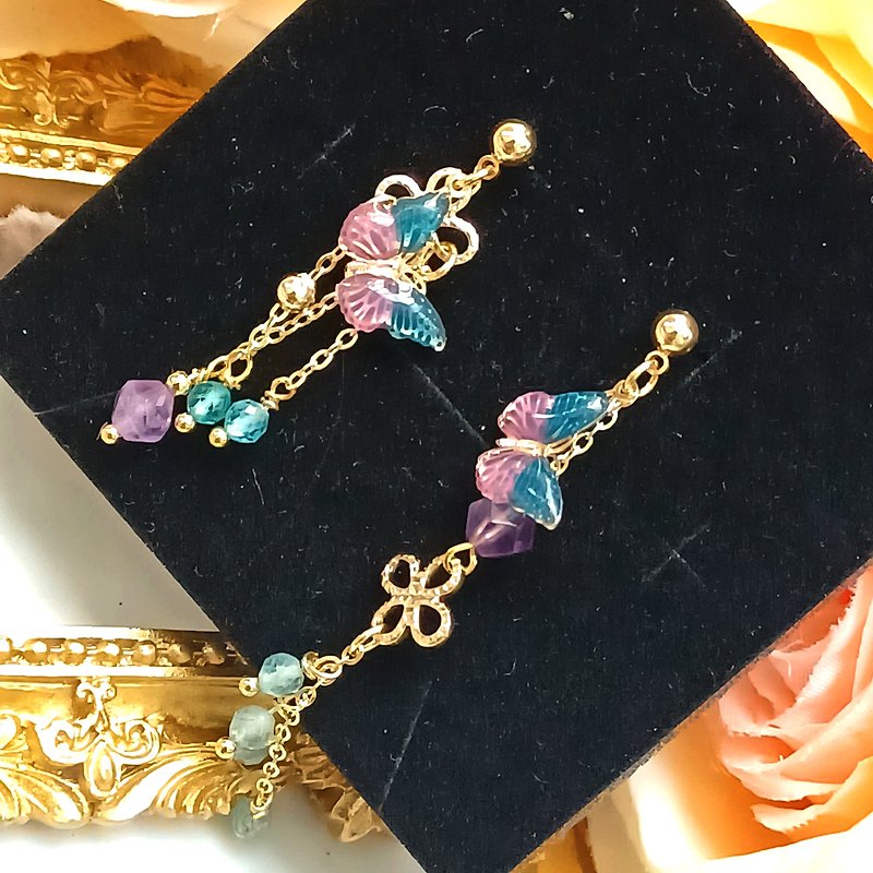 [Purple Lithium 06] Natural Crystal Earrings DIY Earrings Design - Customized Gifts