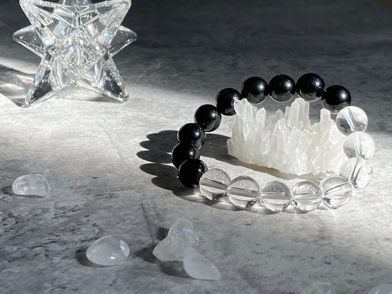 [Engineer’s 0s and 1s. Crystal bracelet] Obsidian, white crystal | Boys' bracelet, simple design - Bracelets - Other Materials Black