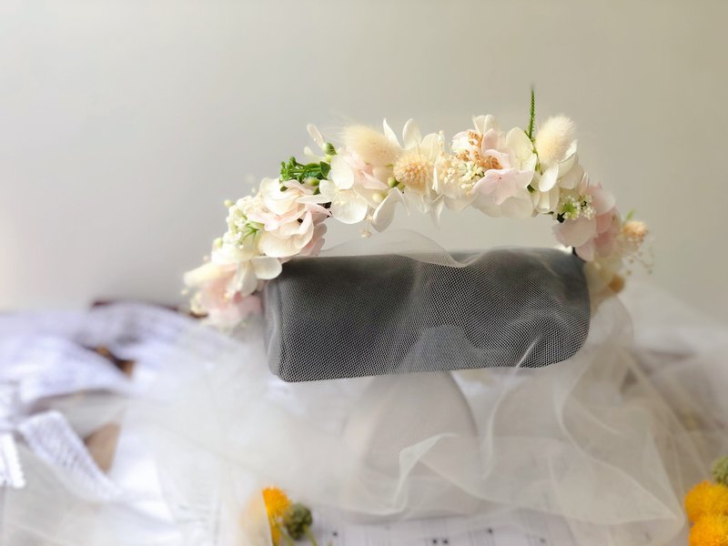 【婚禮花環】花童花圈 永生花頭花 韓式小花款  客製化 - 乾燥花/永生花 - 植物．花 白色
