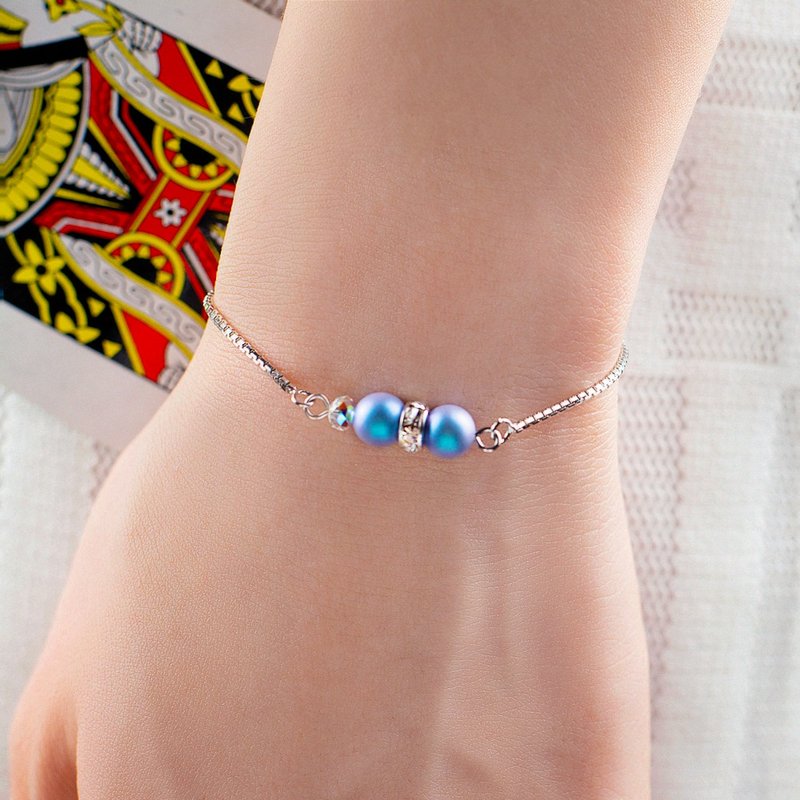 【茶會】水晶珍珠純銀伸縮手鍊聖誕禮物 - 手鍊/手環 - 珍珠 多色