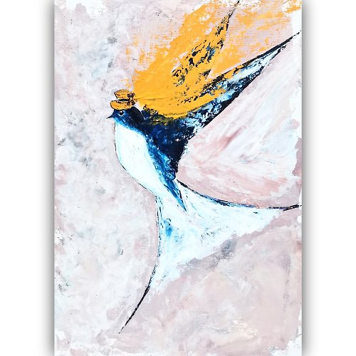 RayLarArt Bluebird Painting Bird Swallow Original Art Songbird Painting Small Wall Artwork