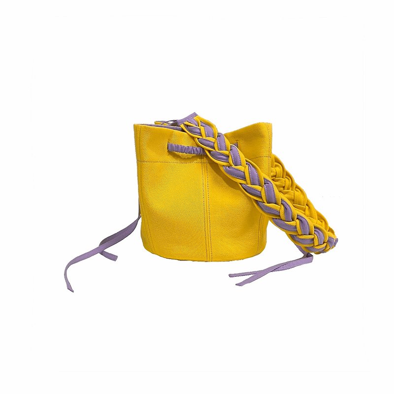 Pack your vitality - handmade bucket bag - กระเป๋าหูรูด - ผ้าฝ้าย/ผ้าลินิน สีเหลือง