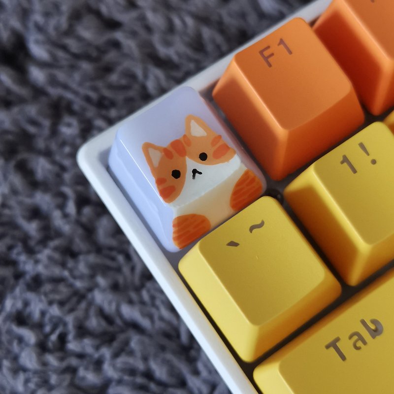 OEM keycap แมวส้มลายอานม้า - อุปกรณ์เสริมคอมพิวเตอร์ - พลาสติก สีใส
